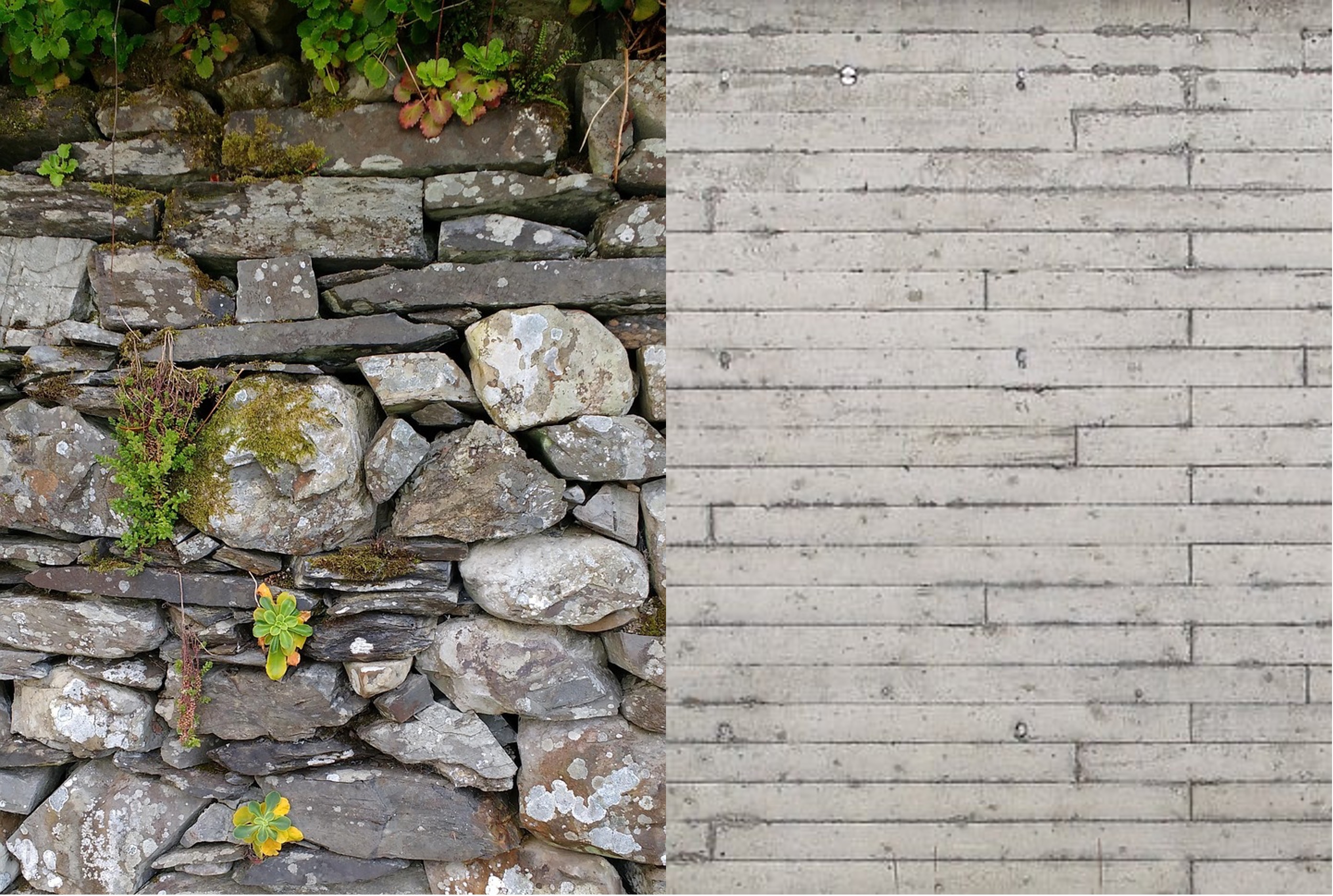 Trockenmauer verglichen mit Betonwand